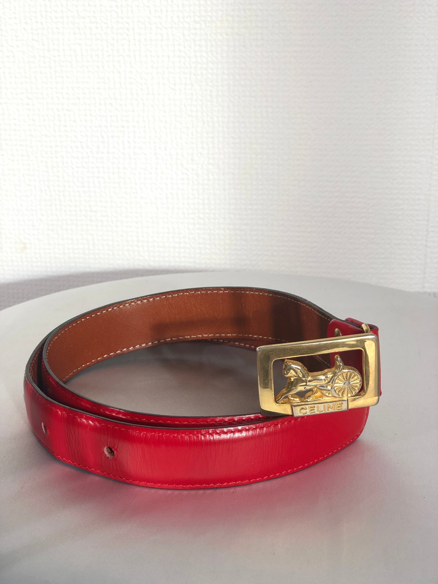 CELINE Horse Carriage Leather Belt Red Vintage Old Celine asvddr