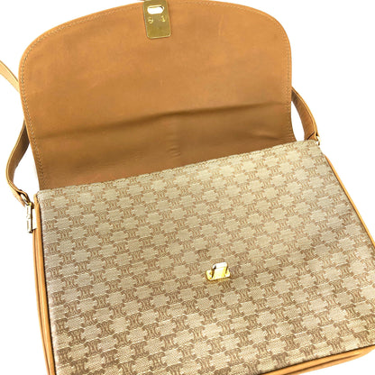 CELINE Macadam Blason Crossbody Shoulder bag Beige Vintage Old Celine ah45x5