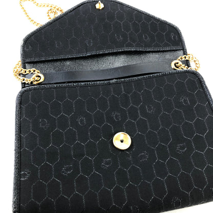 Christian Dior Logo Honeycomb Pattern Chain Fabric Crossbody Shoulderbag Black Vintage Old ngecsk