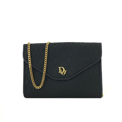 Christian Dior Logo Honeycomb Pattern Chain Fabric Crossbody Shoulderbag Black Vintage Old ngecsk