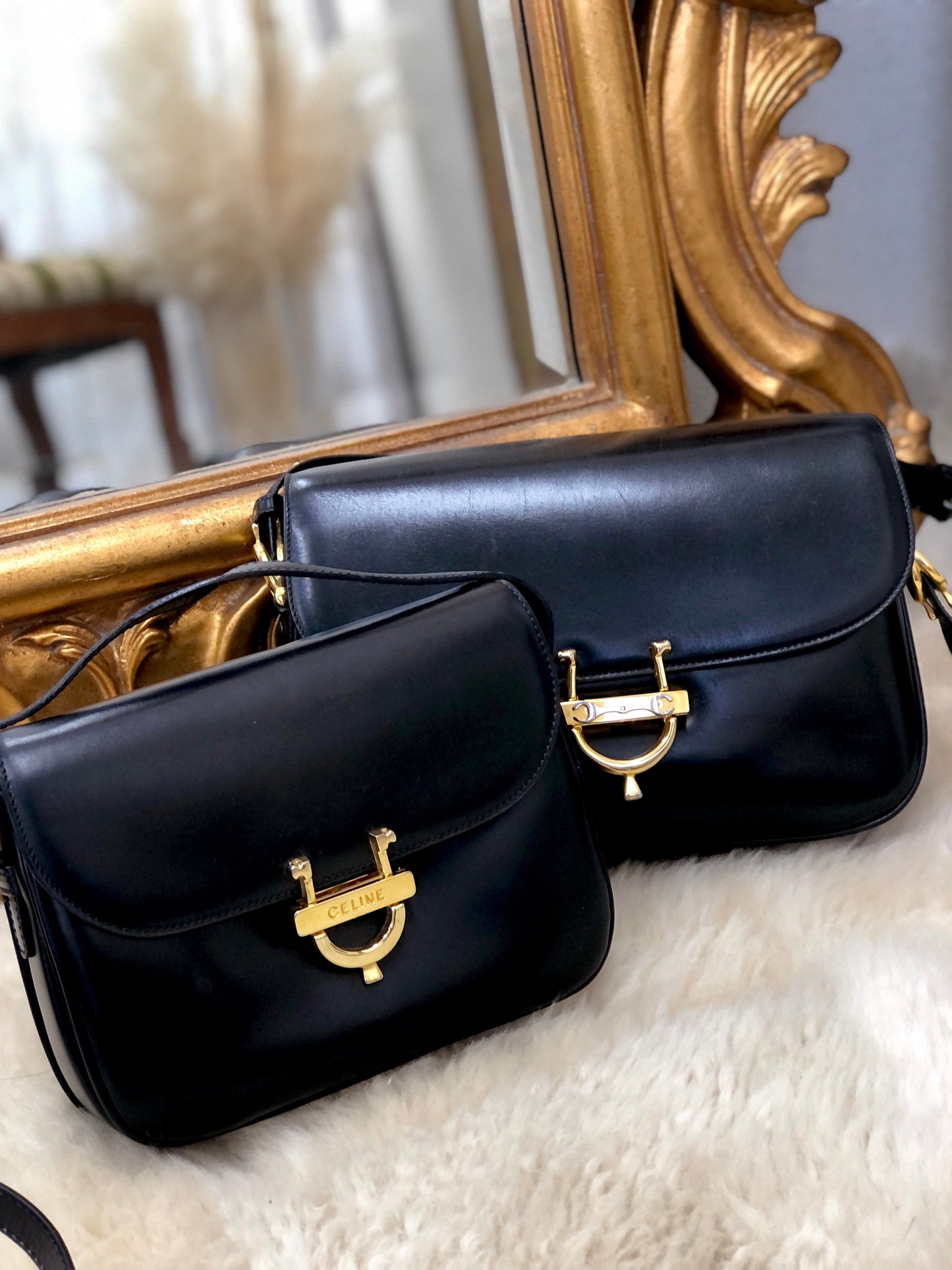 CELINE Horseshoe Crossbody Shoulderbag Black Vintage Old CELINE 7k2ni4