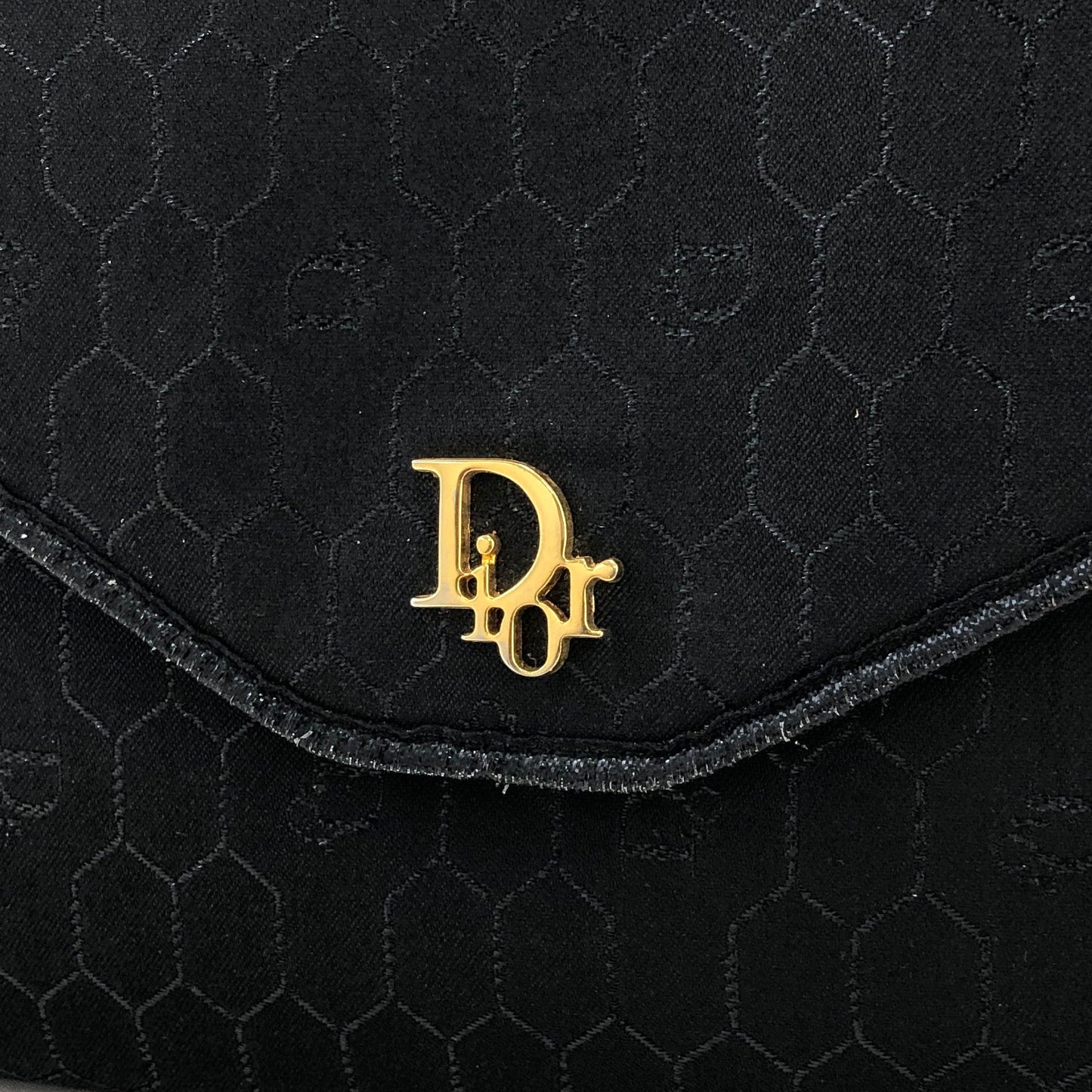 Christian Dior Logo Honeycomb Pattern Chain Fabric Crossbody Shoulderbag Black Vintage Old ngecsk