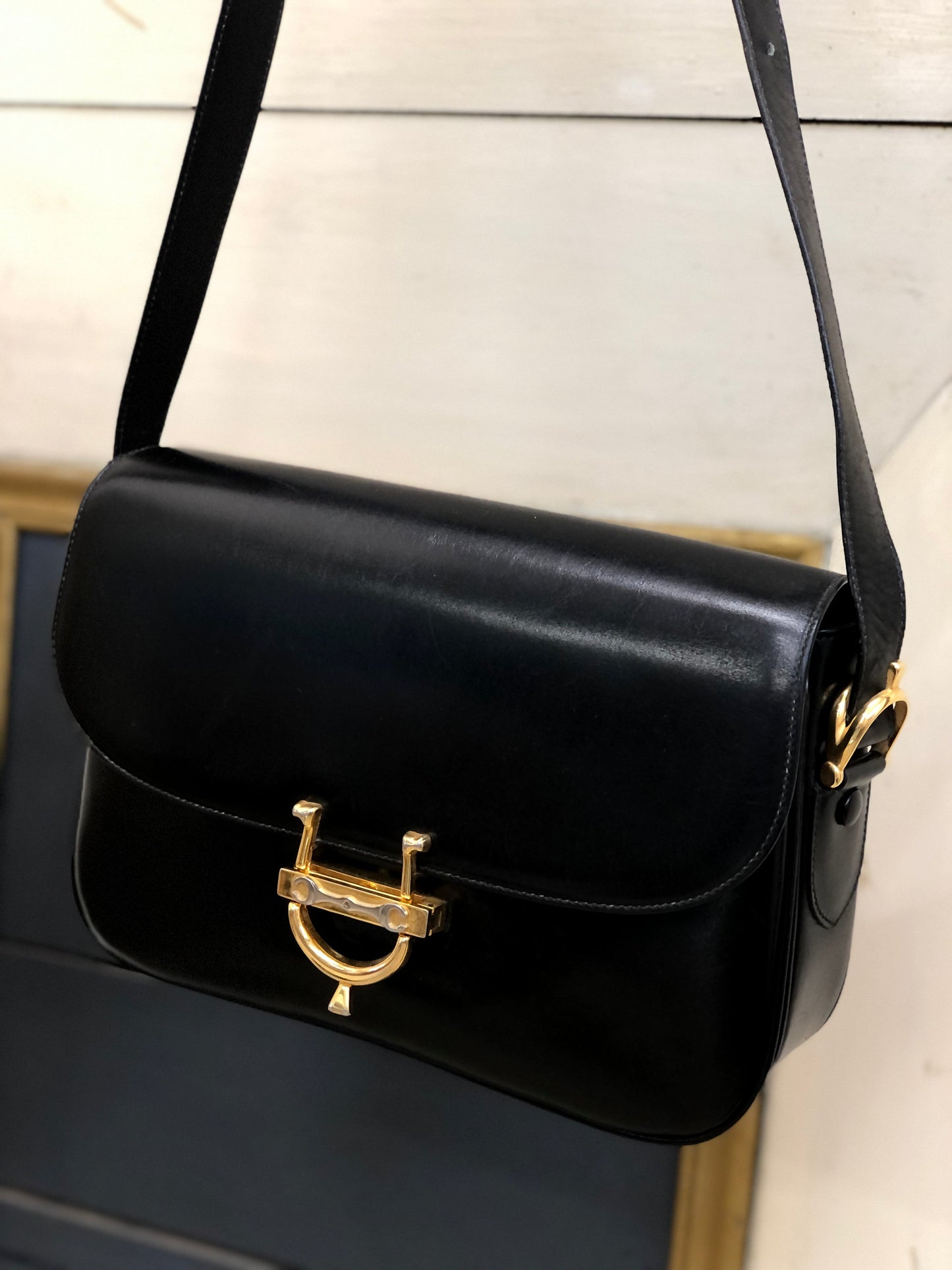 CELINE Horseshoe Crossbody Shoulderbag Black Vintage Old CELINE 7k2ni4