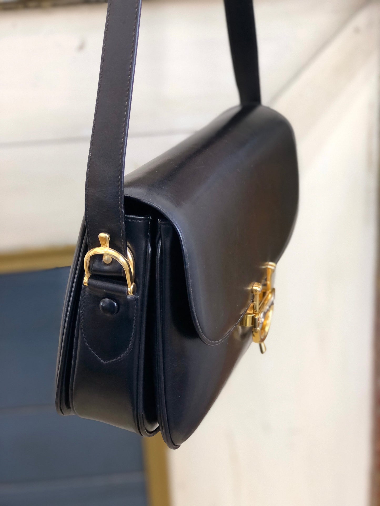 CELINE Horseshoe Crossbody Shoulderbag Black Vintage Old CELINE 7k2ni4