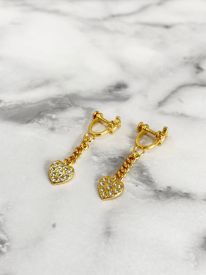 CELINE Triomphe Heart Stone Earrings Gold Vintage Old Celine mxmj2j