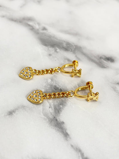 CELINE Triomphe Heart Stone Earrings Gold Vintage Old Celine mxmj2j