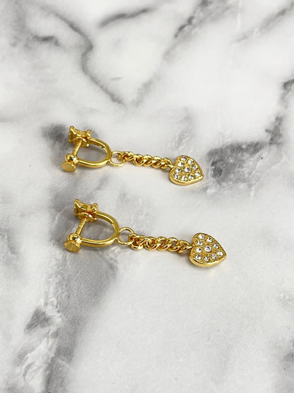 CELINE Triomphe Heart Stone Earrings Gold Vintage Old Celine mxmj2j