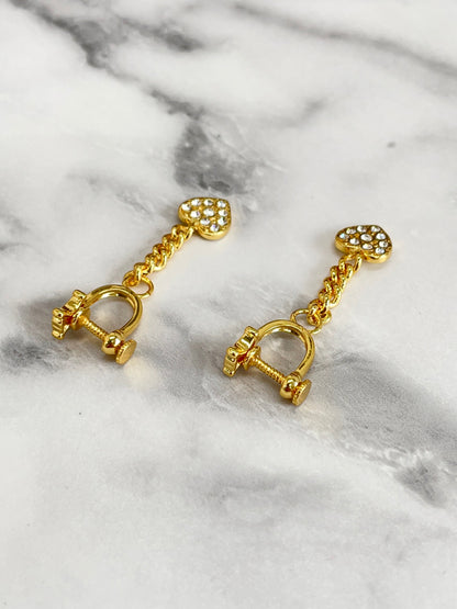 CELINE Triomphe Heart Stone Earrings Gold Vintage Old Celine mxmj2j