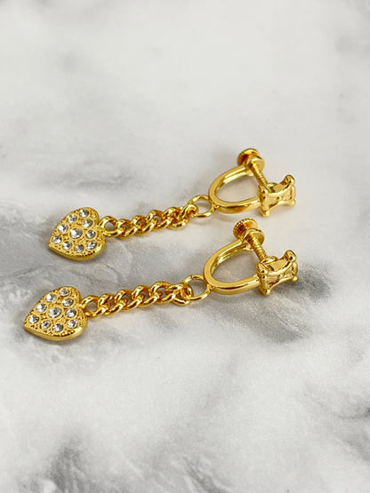 CELINE Triomphe Heart Stone Earrings Gold Vintage Old Celine mxmj2j