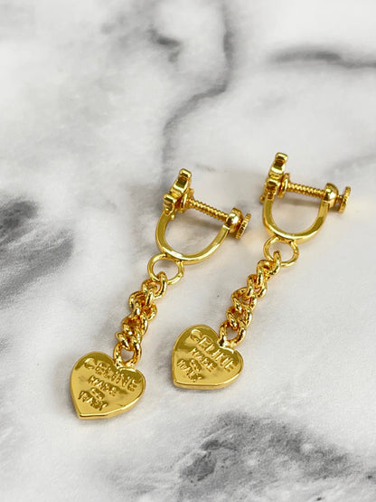 CELINE Triomphe Heart Stone Earrings Gold Vintage Old Celine mxmj2j