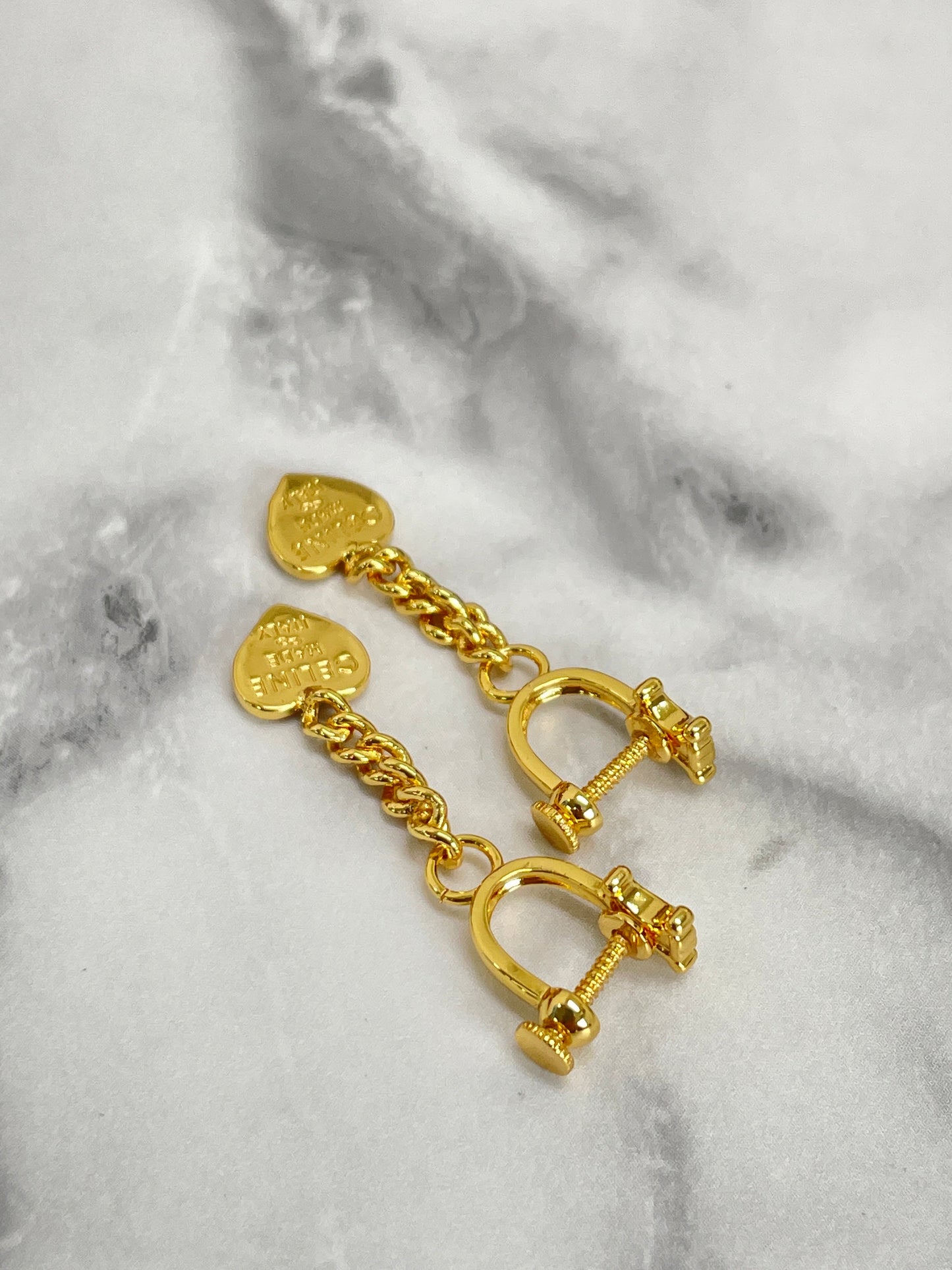 CELINE Triomphe Heart Stone Earrings Gold Vintage Old Celine mxmj2j