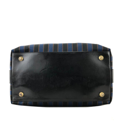 CELINE Blason Emblem Stripes Fabric Boston bag Blue Vintage Old Celine v27ech