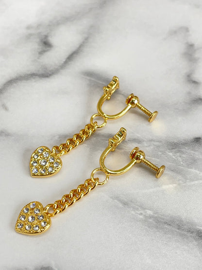 CELINE Triomphe Heart Stone Earrings Gold Vintage Old Celine mxmj2j