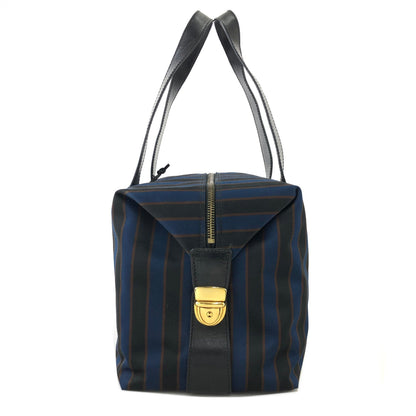 CELINE Blason Emblem Stripes Fabric Boston bag Blue Vintage Old Celine v27ech