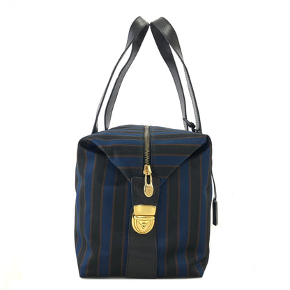 CELINE Blason Emblem Stripes Fabric Boston bag Blue Vintage Old Celine v27ech