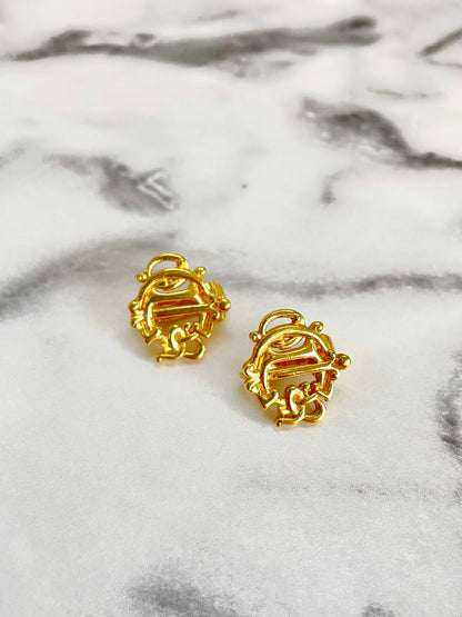 Christian Dior Emblem logo Earrings Gold Vintage Old Celine 64hjx3