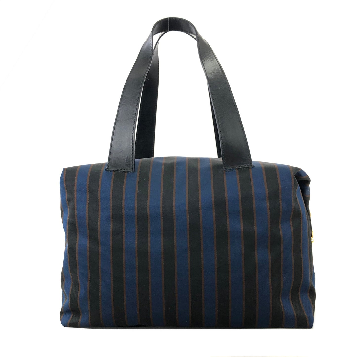 CELINE Blason Emblem Stripes Fabric Boston bag Blue Vintage Old Celine v27ech