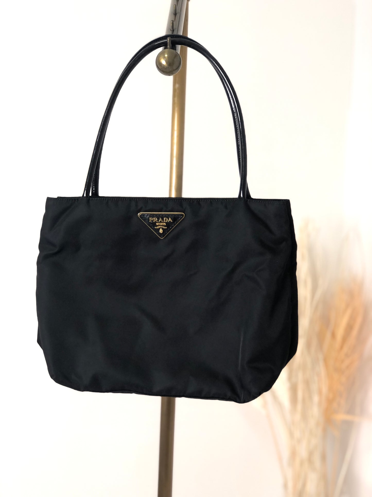 PRADA Triangle Logo Nylon Handbag Black Vintage ycb8if