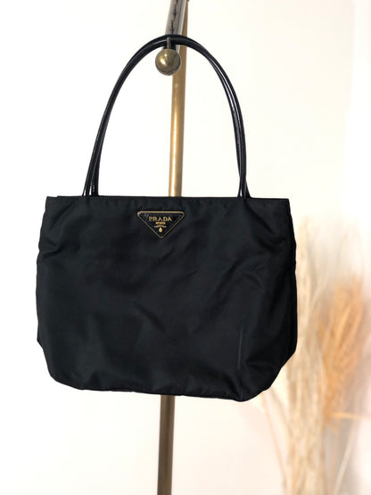 PRADA Triangle Logo Nylon Handbag Black Vintage ycb8if