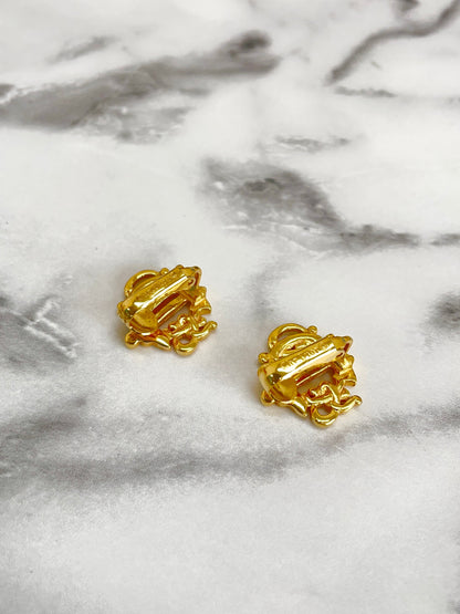 Christian Dior Emblem logo Earrings Gold Vintage Old Celine 64hjx3