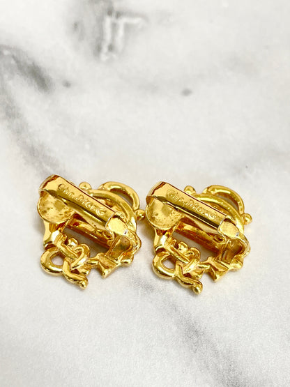 Christian Dior Emblem logo Earrings Gold Vintage Old Celine 64hjx3