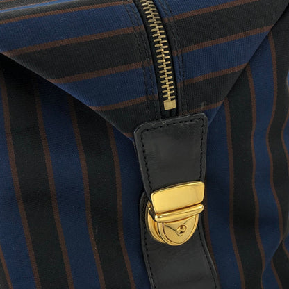 CELINE Blason Emblem Stripes Fabric Boston bag Blue Vintage Old Celine v27ech