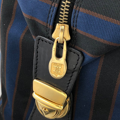 CELINE Blason Emblem Stripes Fabric Boston bag Blue Vintage Old Celine v27ech