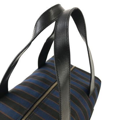 CELINE Blason Emblem Stripes Fabric Boston bag Blue Vintage Old Celine v27ech