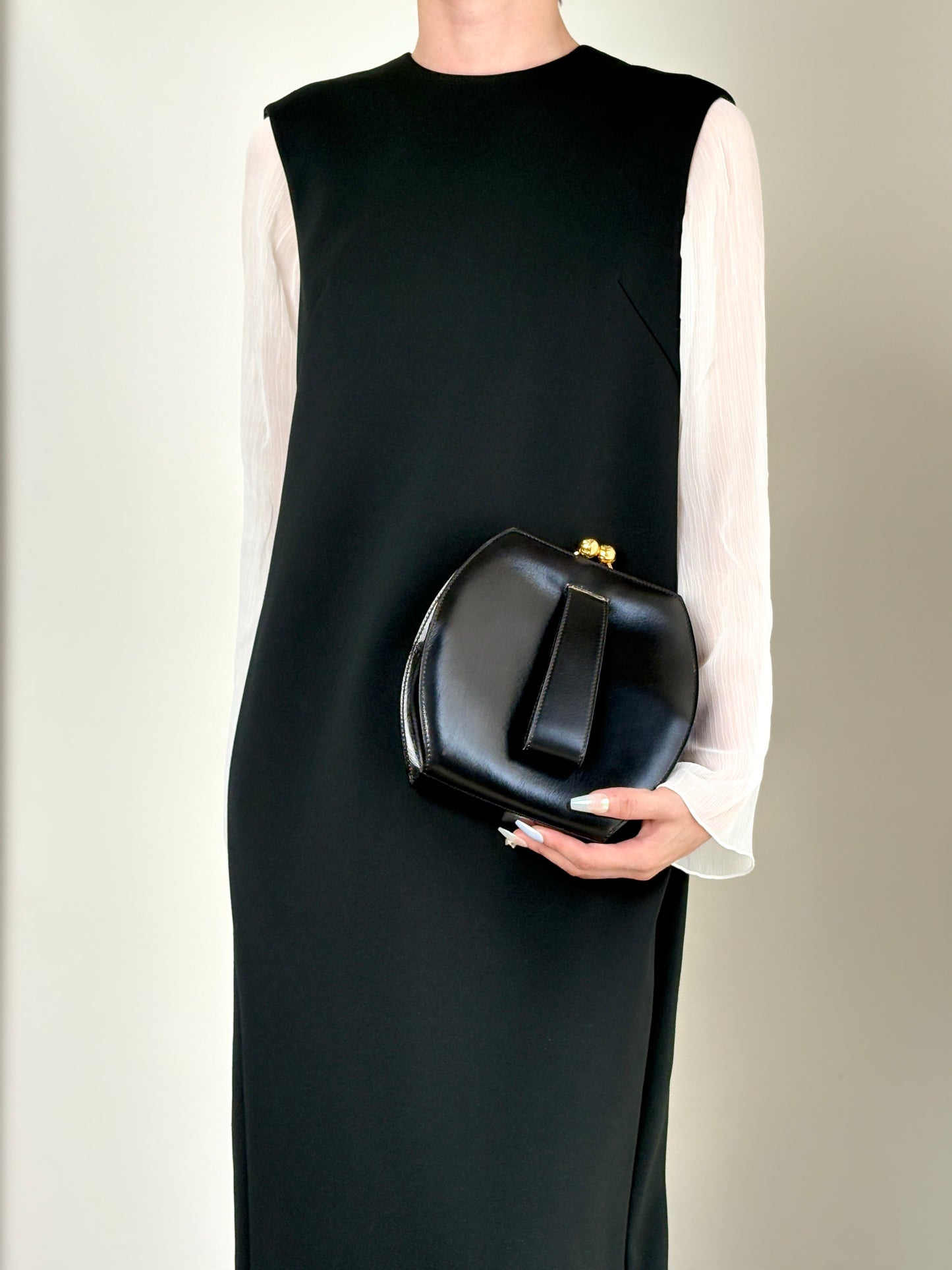 CELINE Metal Clasp Handbag Black Vintage sip54y