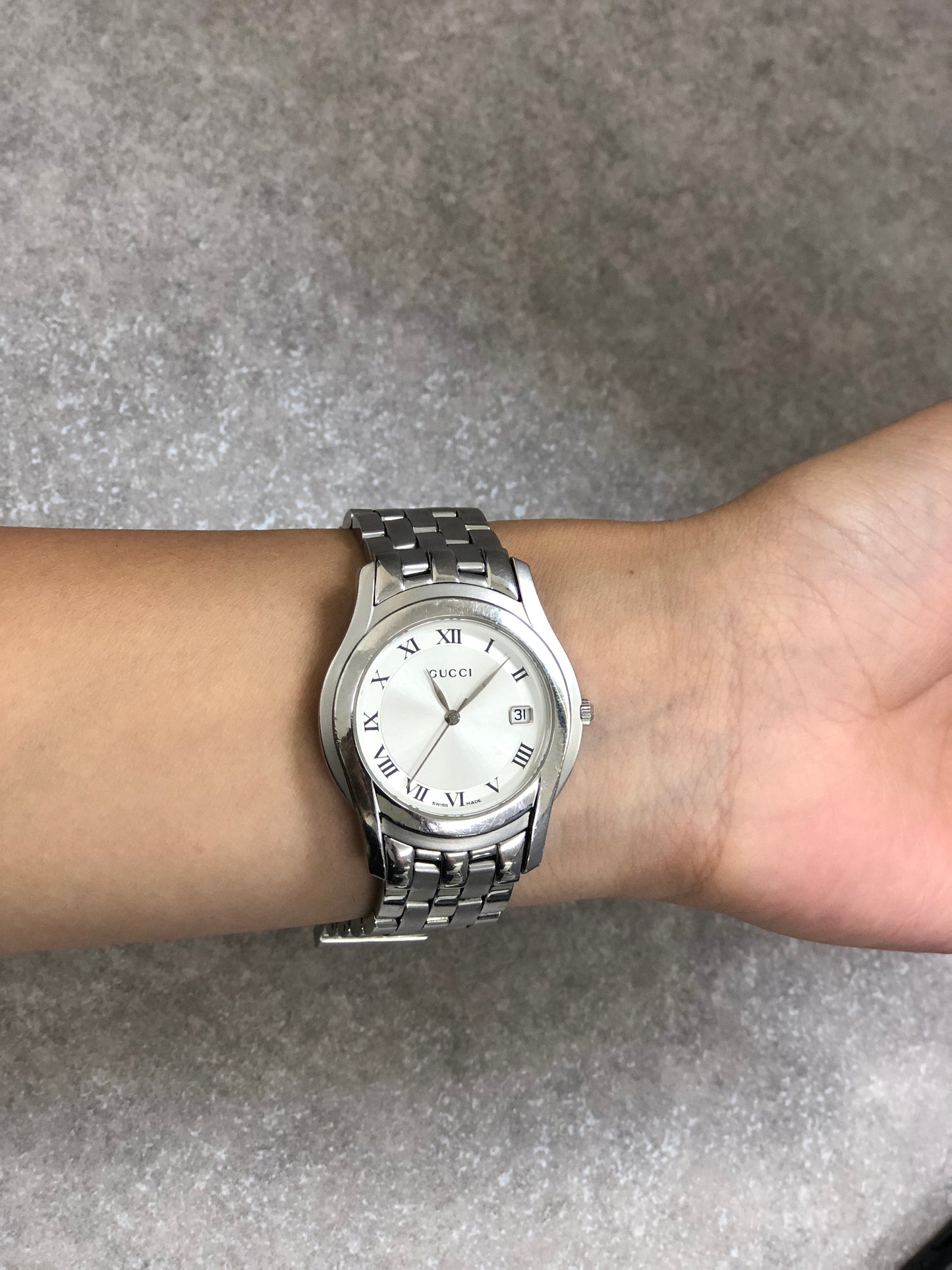 GUCCI Logo Quartz Watch Silver 5500M Vintage d4tcce