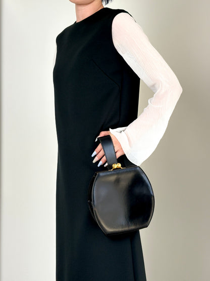 CELINE Metal Clasp Handbag Black Vintage sip54y