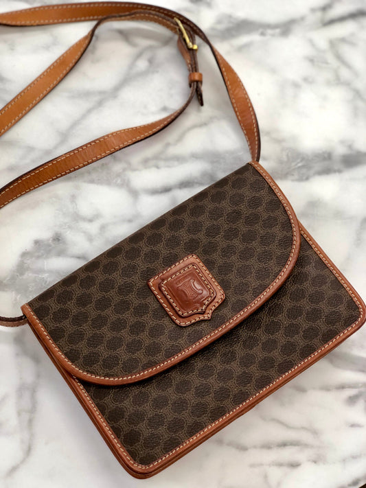 CELINE Macadam Blason Crossbody Small Shoulder bag Brown Vintage Old Celine 73td6y