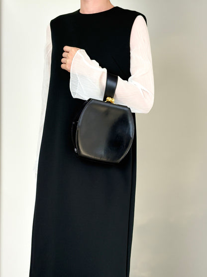 CELINE Metal Clasp Handbag Black Vintage sip54y
