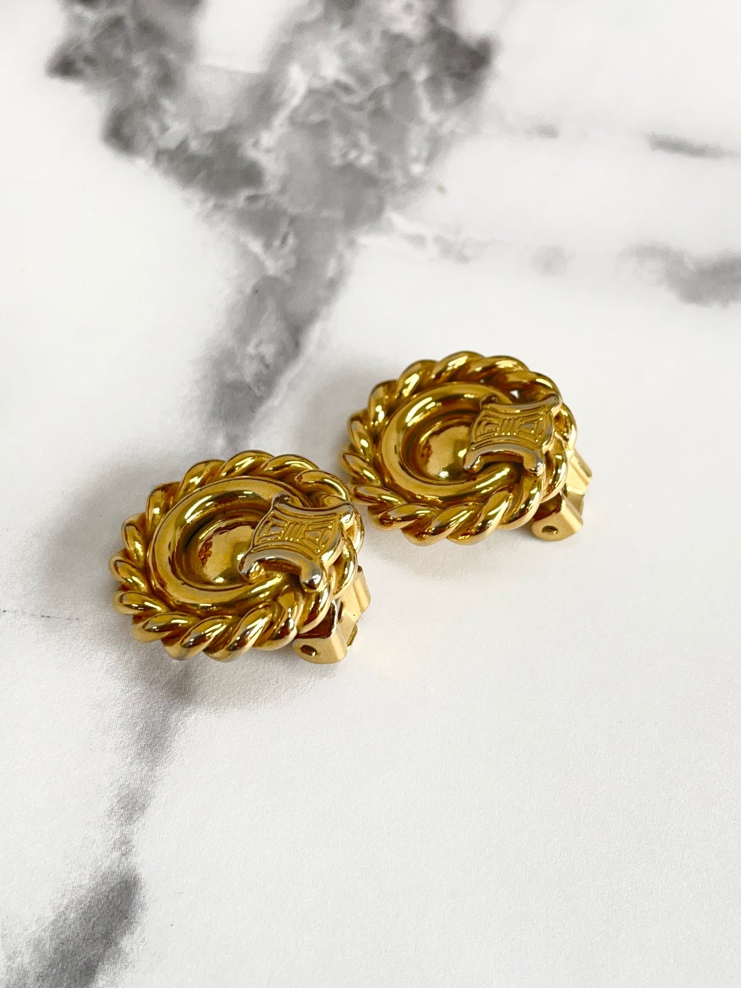 CELINE Triomphe Circle Earrings Gold Vintage Old Celine k2ckpg