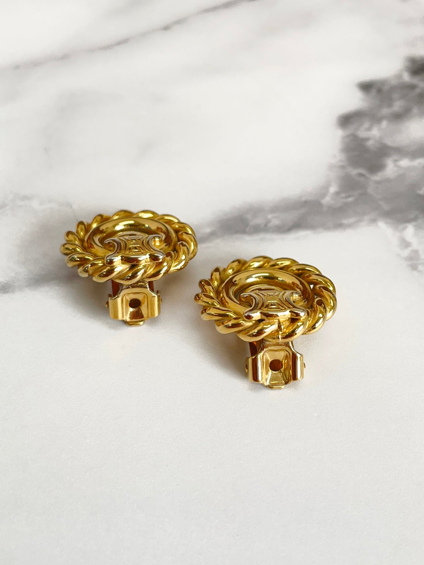 CELINE Triomphe Circle Earrings Gold Vintage Old Celine k2ckpg