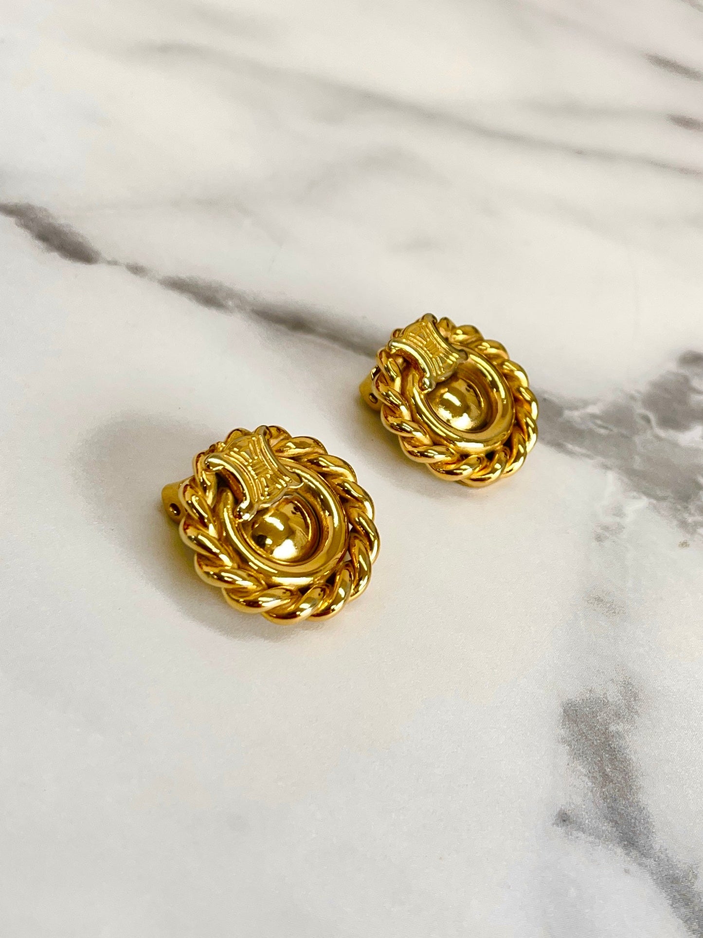 CELINE Triomphe Circle Earrings Gold Vintage Old Celine k2ckpg