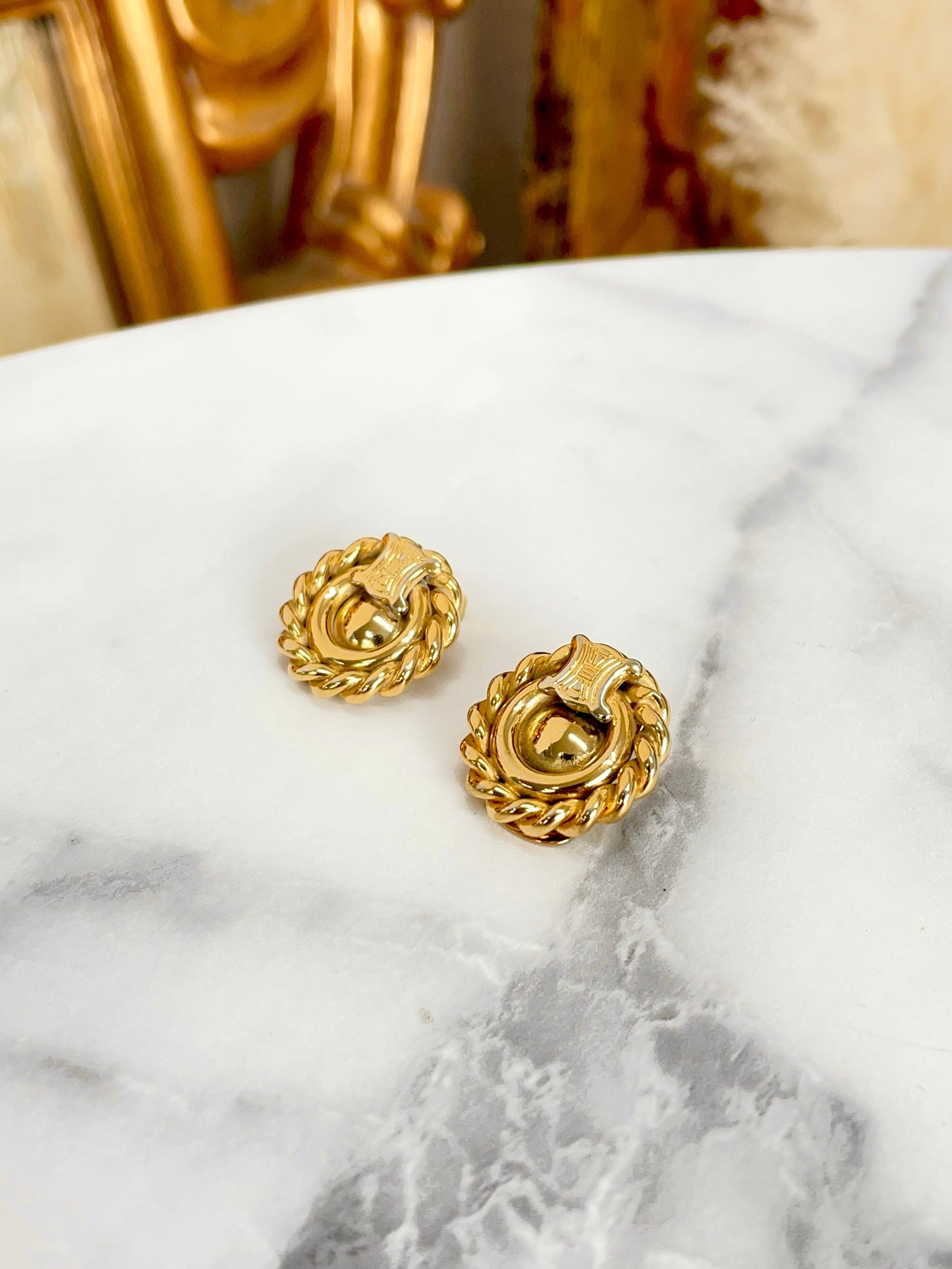 CELINE Triomphe Circle Earrings Gold Vintage Old Celine k2ckpg