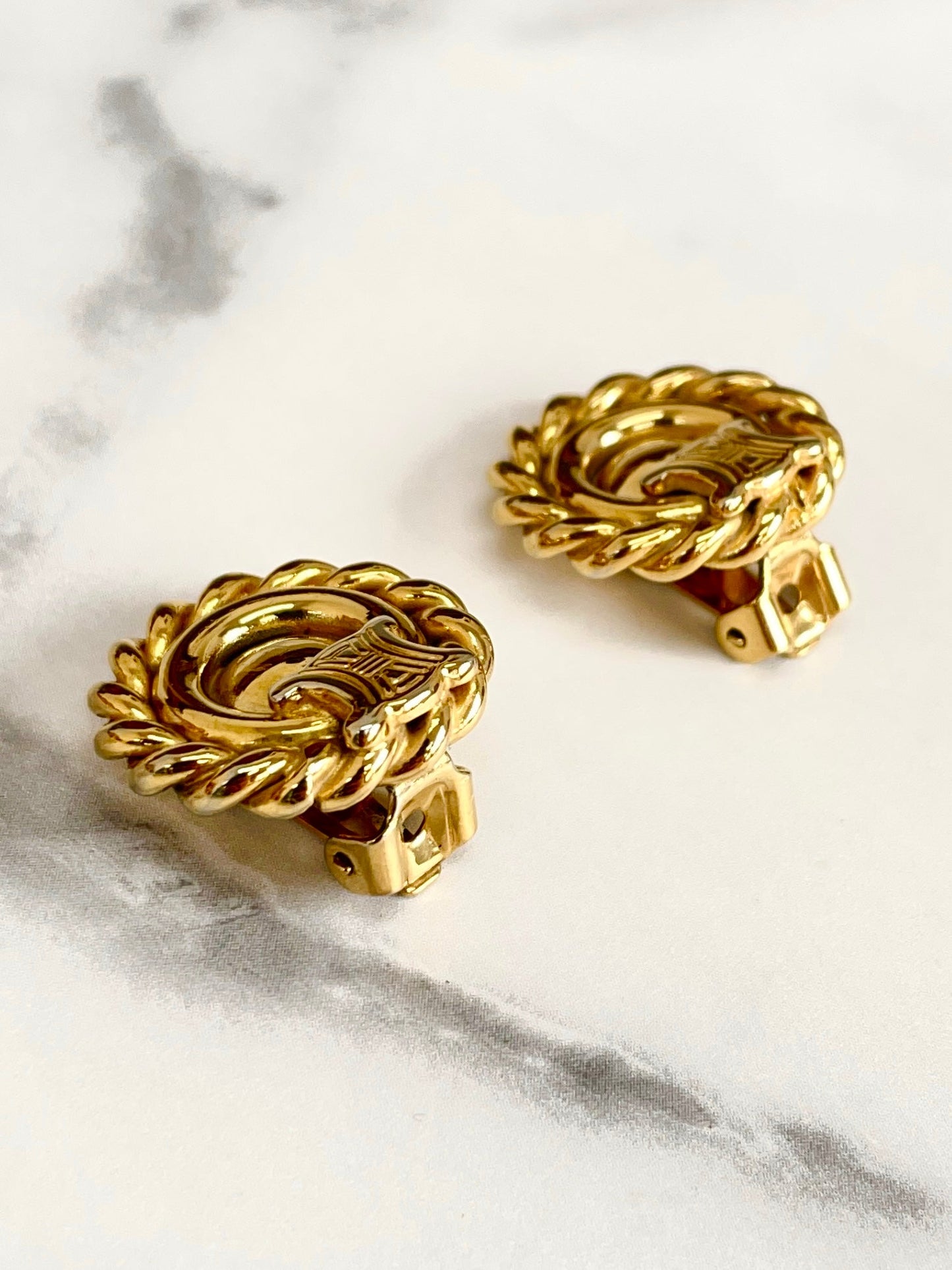 CELINE Triomphe Circle Earrings Gold Vintage Old Celine k2ckpg