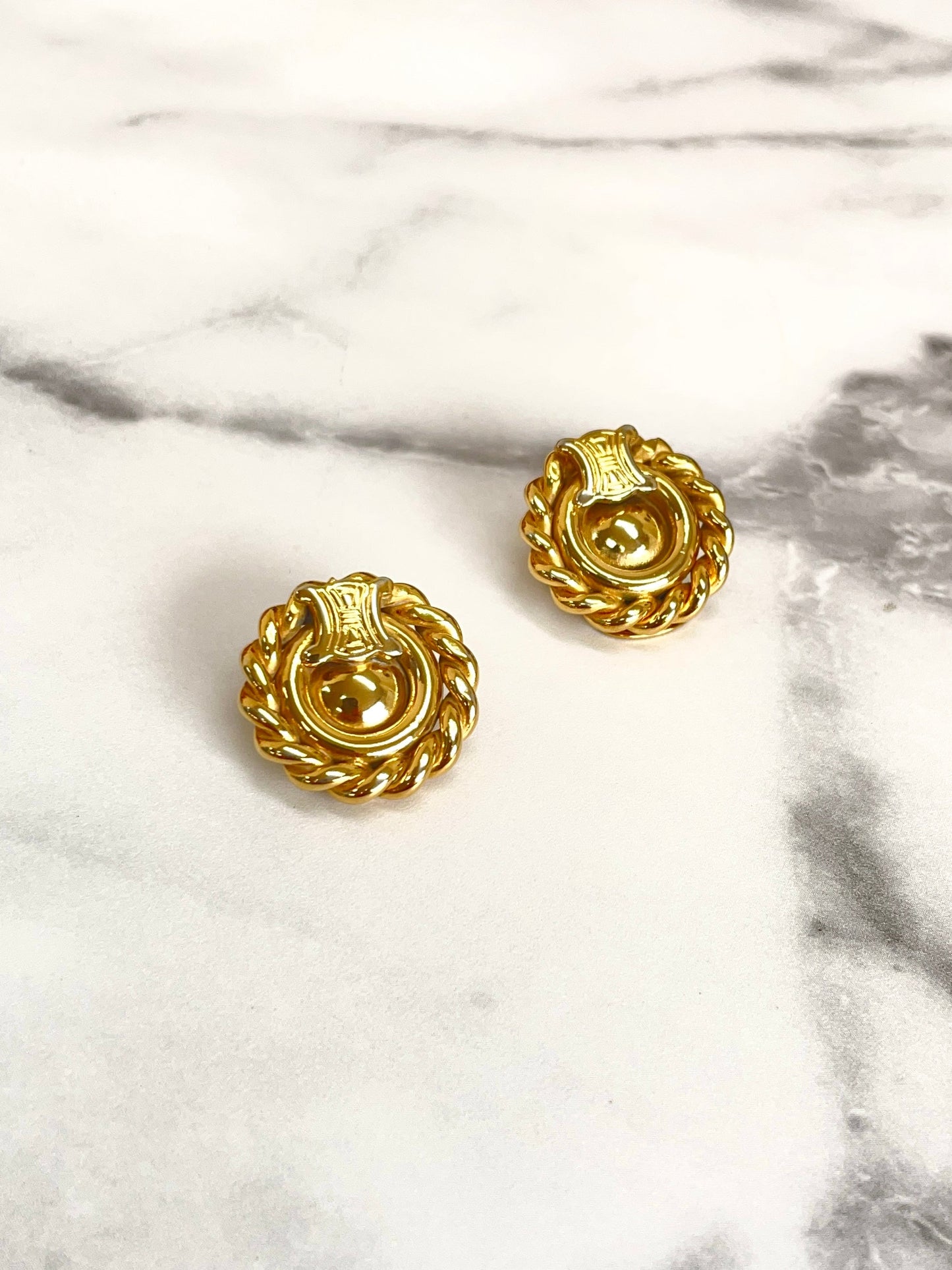 CELINE Triomphe Circle Earrings Gold Vintage Old Celine k2ckpg