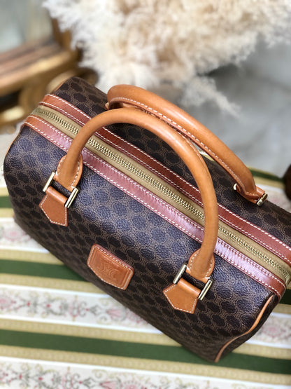 CELINE Macadam Blason Boston bag Handbag Brown Vintage Old Celine ut65gk