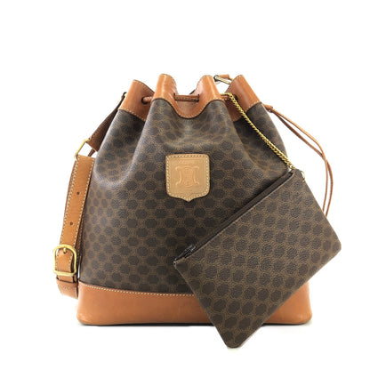 CELINE Macadam Blason Drawstring Bucket Shoulder bag Brown Vintage Old CELINE txv2jg