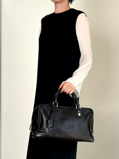 LOEWE Amazona36 Anagram Small Boston bag Handbag Black Vintage gc7zrx