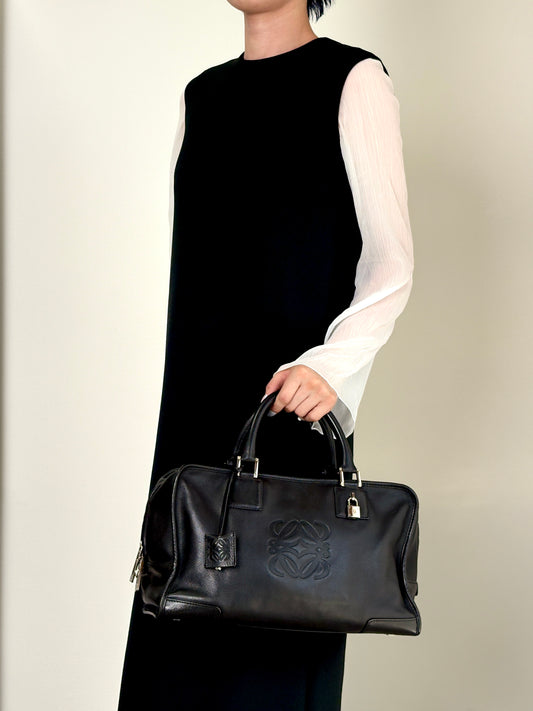 LOEWE Amazona36 Anagram Small Boston bag Handbag Black Vintage gc7zrx