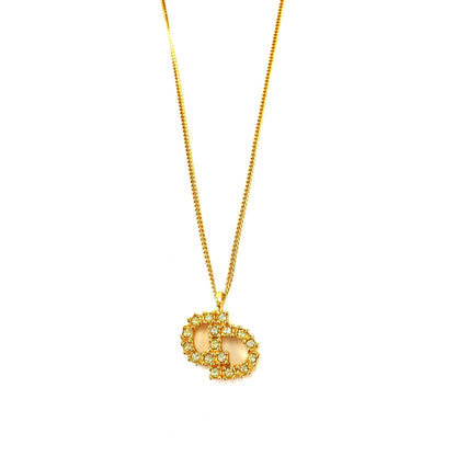 Christian Dior CD 標誌寶石項鍊金色復古舊款 f26riy