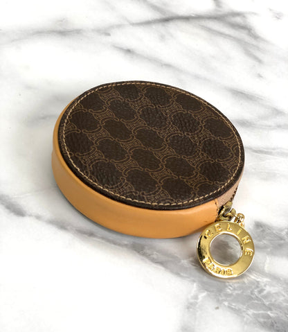 CELINE  Macadam Coin purse Circle logo charm Brown PVC Leather v88hjx