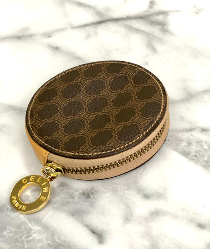 CELINE  Macadam Coin purse Circle logo charm Brown PVC Leather v88hjx