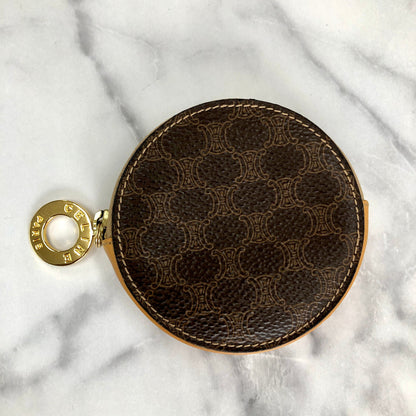 CELINE  Macadam Coin purse Circle logo charm Brown PVC Leather v88hjx