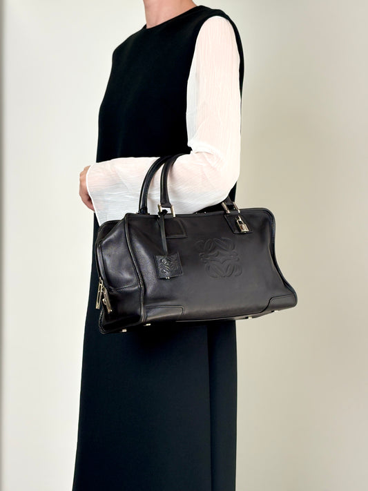 LOEWE Amazona36 Anagram Small Boston bag Handbag Black Vintage gc7zrx