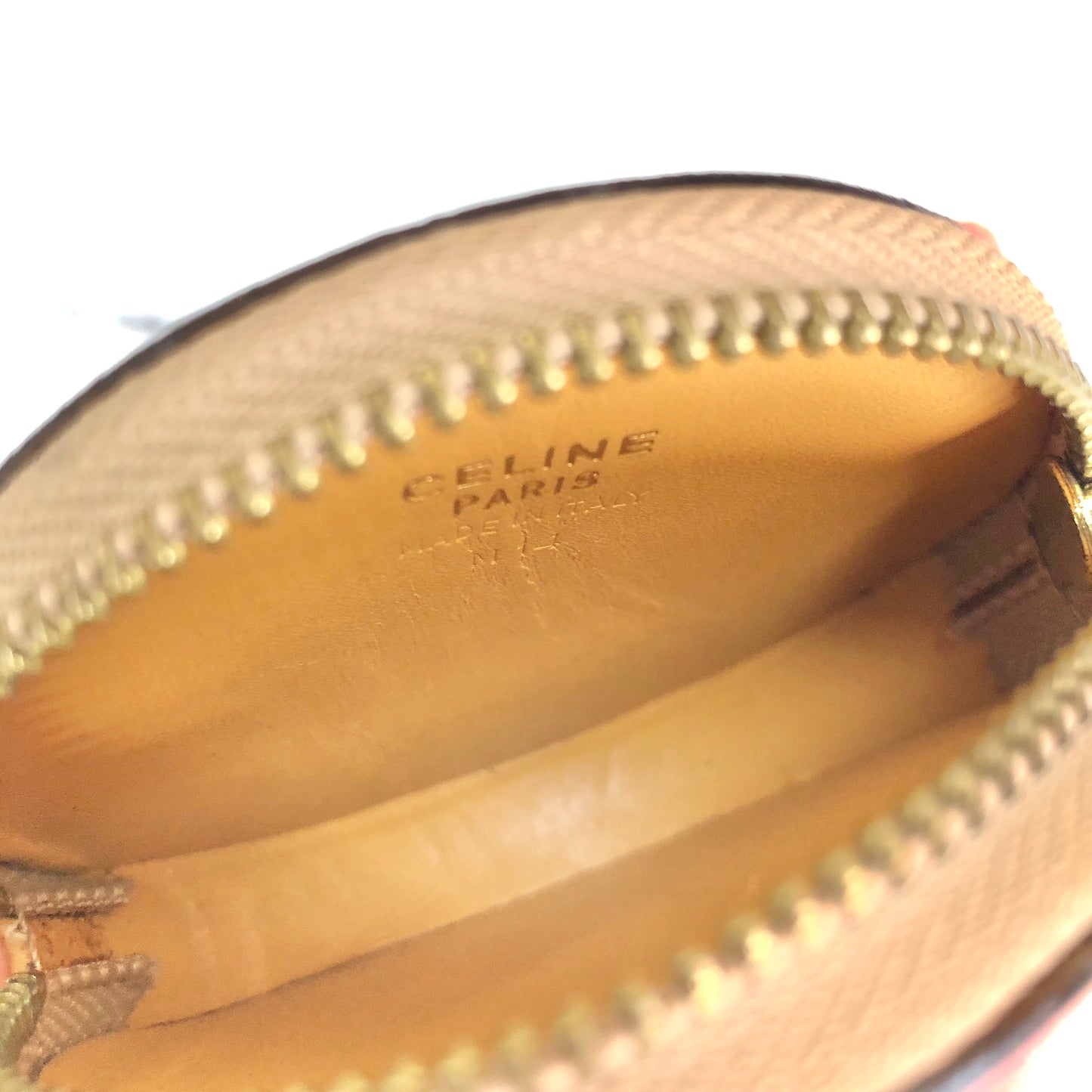 CELINE  Macadam Coin purse Circle logo charm Brown PVC Leather v88hjx