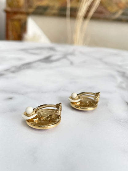 CELINE Triomphe Earrings Gold Red Round Vintage Old Celine c8385n